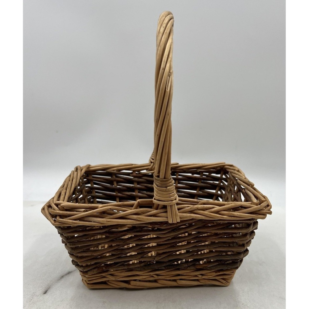 Small Rectangular Wicker Basket with Handle Natural Two-Tone Rustic Decor 9in